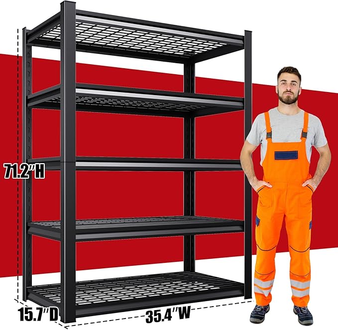 Set of 3 71"H Garage Shelving-3000LBS 5 Tier Storage Shelves,Adjustable Heavy Duty Metal Shelving Unit and Storage Large Wire Rack,Utility Steel Shelf For Shop Warehouse Industrial Pantry 71"x35"x16" Rootora