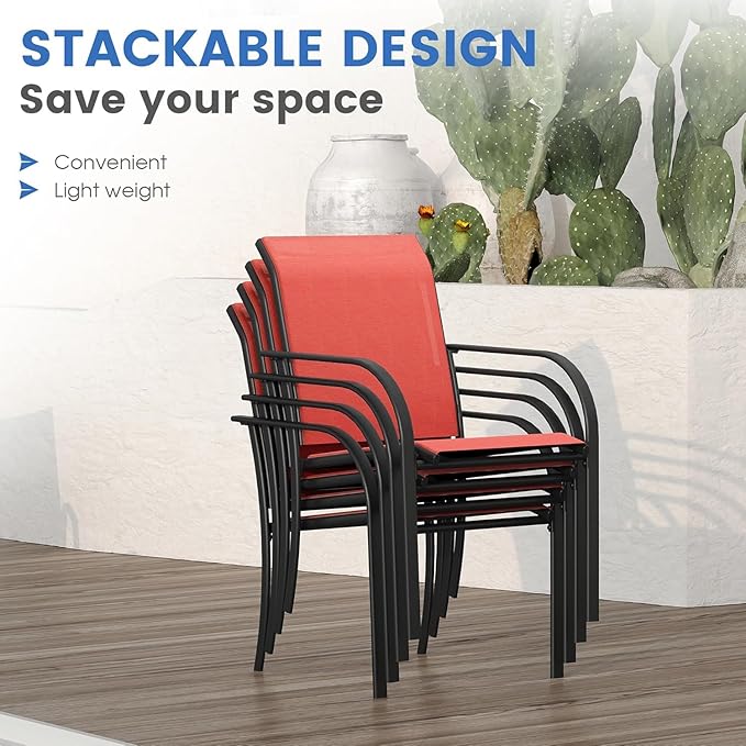 VICLLAX Patio Table and Chair Set of 6, All Weather Metal Round Outdoor Dining Furniture Set-47 Round Outdoor Table and Chairs, Black Tabletop HOME
