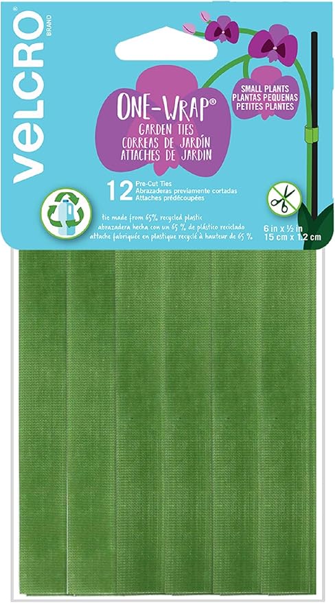 VELCRO Brand VEL-30087-AMS ONE-WRAP Ties Starter Pack for Container Gardens or Houseplants, 12pcs, Pre-Cut, 6 in x 1/2 in, Green-Recycled Plastic VELCROBrand