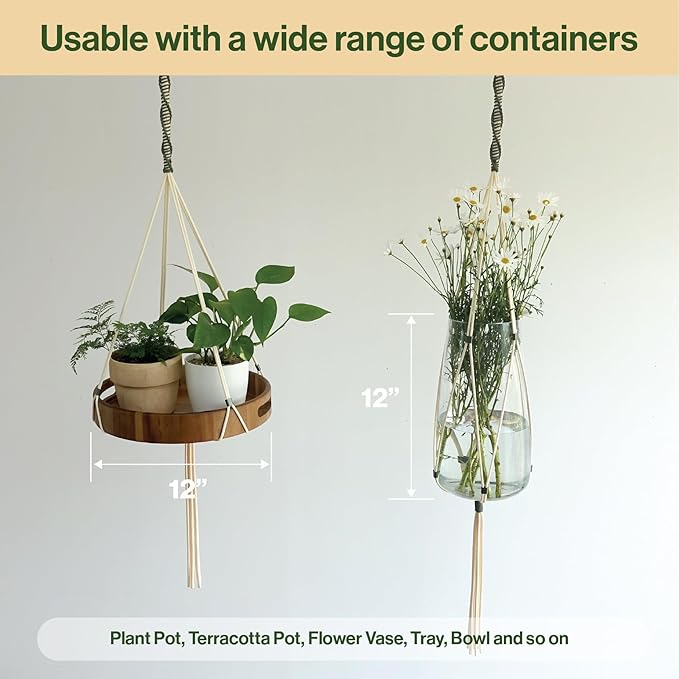 Macrame Plant Hanger Polyester Rope 42 Inch Outdoor Indoor Adjustable Hanging Planter for up to 10 Inch Plant Pot Modern Boho Home Decor (Ivory/Forest Green) LETBE