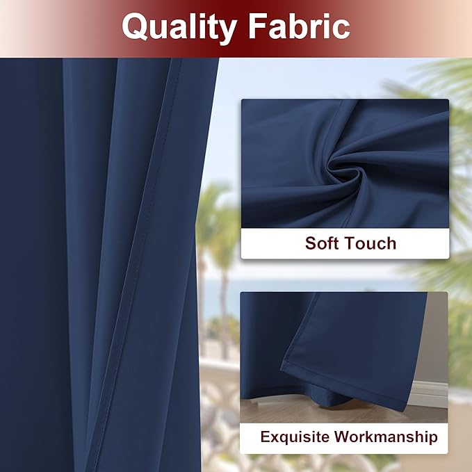 HolidayIdeas Grommet Outdoor Curtains for Patio Waterproof 8 Pcs All Weather Balcony Outside Curtains for Apartments, Gazebo, Pergolas, Porch, 54x84 Inch, Navy HolidayIdeas