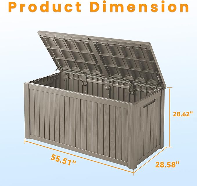 200 Gallon Resin Deck Box, Lockable Patio Outdoor Storage Box for Furniture, Garden Tools and Tools Storage, Waterproof Outside Storage Boxes - Grey OutdoorLivingPerfected