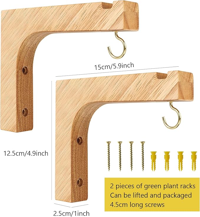 Macrame Plant Hanger, Hanging Wall Planters for Indoor Plants, Wooden Hanging Basket Hooks for Outdoor Pots Wind Chime Flower Bracket Lanterns Patio Garden Decoration (2-Pack,5-Inch) DSJIFGEW