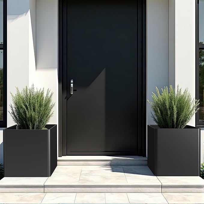 Large Metal Square Planter 26" L x 26" W x 26" H, Heavy Duty Black Large Outdoor Planters with Drainage Hole for Porch/Patio/Garden Gardenaire