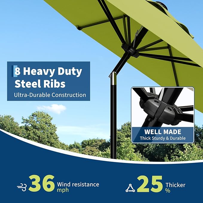 Garvee 10FT Patio Umbrella - Outdoor Table Umbrella with Smooth Crank Lift, Push Button Tilt and 8 Sturdy Ribs - Market Umbrella UV Protection Waterproof for Pool, Deck, Yard, Garden (Apple Green) Garvee