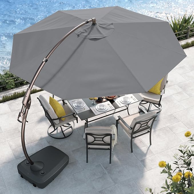 Grand patio 12FT Outdoor Offset Umbrella Large Round Aluminum Cantilever Umbrella with Base for Garden Deck Poolside (Gray, 12 FT) GrandPatio