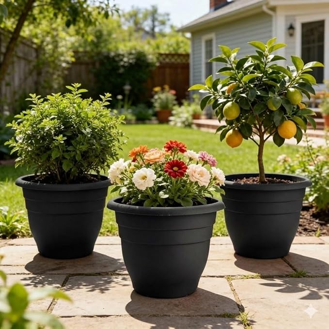 16 Inch Plant Pots Indoor Outdoor,6 Pack Black Plastic Planters with Drainage Holes,Large Lightweight Flower Pots for Indoor Outdoor Plants,Patio Garden Containers RooTrimmer
