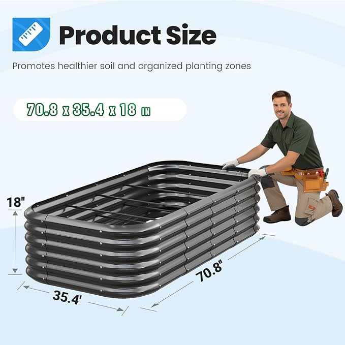 Quictent Galvanized Raised Garden Bed Kit, 6x3x1.5 ft Oval Metal Planter Box Tall for Vegetables Outdoor Backyard, Strengthened by Crossbar, Dark Gray QUICTENT