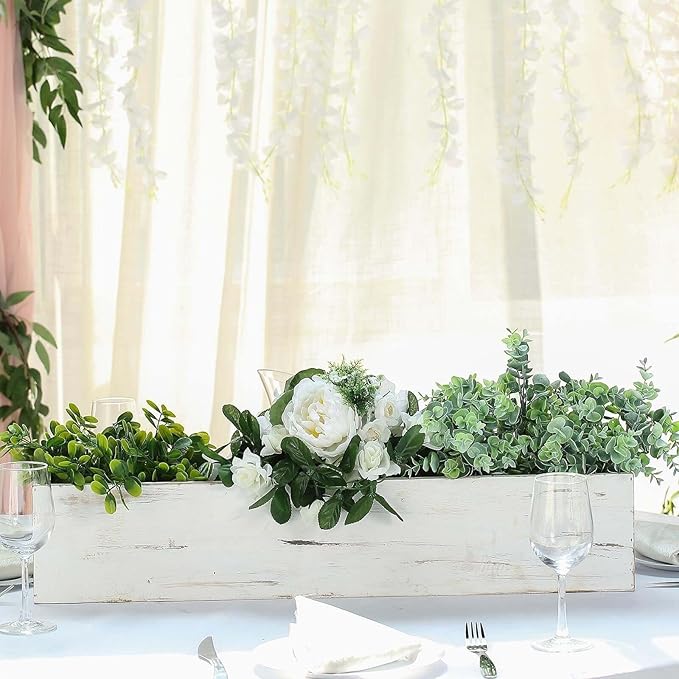Efavormart 30"x6" Whitewash Wood Planter Box with Plastic Liner, DIY Rustic Rectangle Wooden Box for Succulents, Long Wedding Table Centerpieces and Farmhouse Decor efavormart