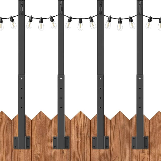 AILBTON 4 Pack 2.8Ft String Light Poles,Light Poles for Outside String Lights,Outdoor Light Poles with Fence Bracket,Metal Pole Stand for Patio,Backyard,Deck AILBTON