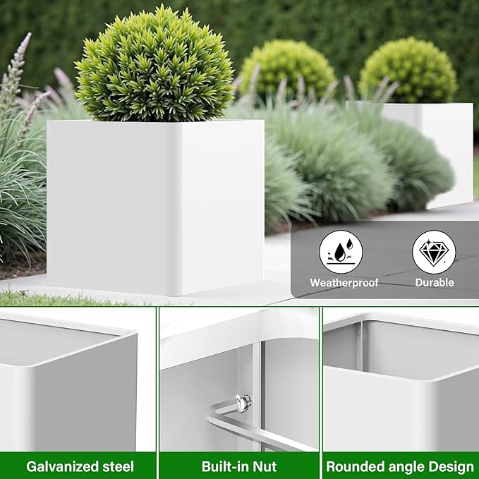 Large Square Planter for Outdoor Plants 20" L x 20" W x 20" H,Metal Planters for Outdoor Plants,Cube Planters with Drainage Hole for Porch/Patio/Garden Gardenaire