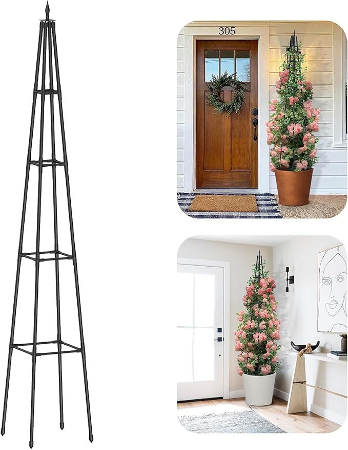 Obelisk Trellis for Climbing Plants Outdoor,6 Ft Garden Trellis for Potted Plants, Metal Trellis with Anti-Rust Coated for Potted Plants Indoor, Plant Support for Vegetables, Vines Rootora