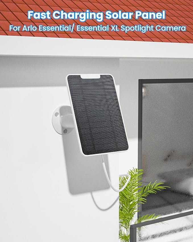5W Arlo Solar Panel Charger Compatible with Arlo Essential Spotlight/XL Spotlight Camera, Arlo Essential Solar Panel Charger w/ 10ft Waterproof Micro USB Charging Cable, Adjustable Wall Mount, 2 Pack FOHOA