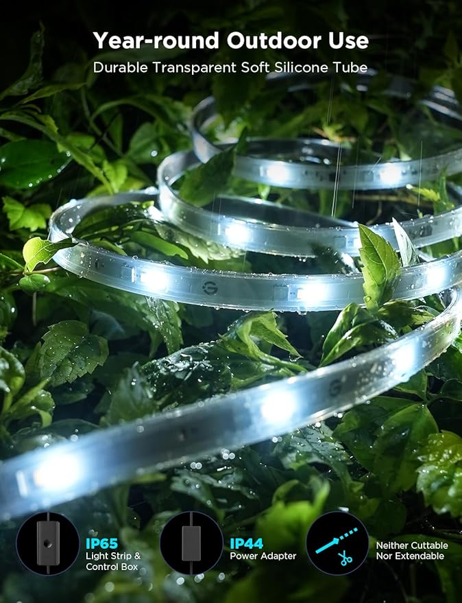 Govee Outdoor LED Strip Lights RGBIC with Warm and Cold White, 65.6ft 2.4G WiFi Smart Outdoor Lights, IP65 Waterproof, Work with Alexa and Google Assistant, App Control, for Porch, Patio, Eave, Party Govee