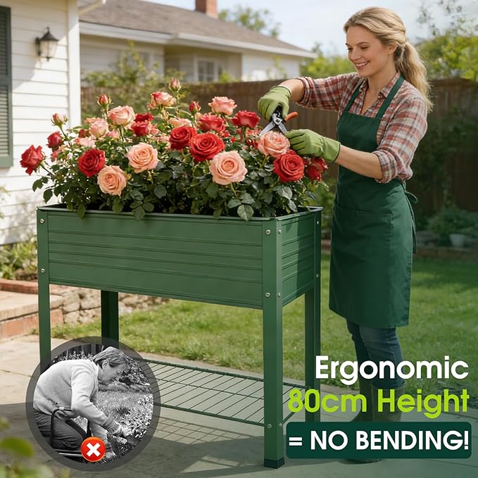 2-Pack Raised Garden Beds - Galvanized Steel Planter Boxes, 400 lb Capacity, 5 Drainage Holes & 2 Flow Channels, Elevated Garden Bed with Mesh Bottom for Outdoor Gardening Rootora