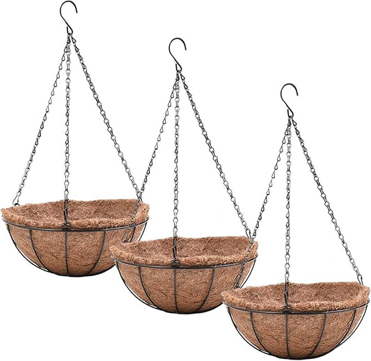 Hanging Planters Basket Set of 3 Hanging Flower Pots 10 Inch Chain Round Wire Plant Holder with Coco Coir Liner Garden Watering Hanging Baskets for Patio Garden Outdoor1 EIMQUVW