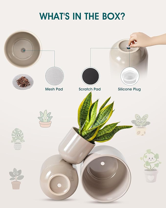vancasso 6+8+10 inches Ceramic Plant Pots, Set of 3, Planters with Drainage Hole, Flower Pots Planters Pots for Indoor Plants, Modern Indoor Decorative Garden Pot, Home Decor, Gray vancasso