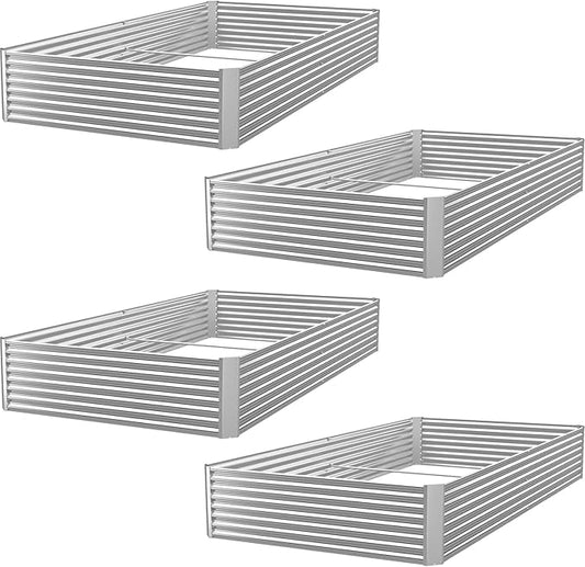 4 Pack 6x3FT Raised Beds for Gardening, Corrugated Galvanized Steel Raised Garden Bed, Outdoor Metal Above Ground Garden Bed for Vegetables and Flowers(Rectangular) OZMSHF