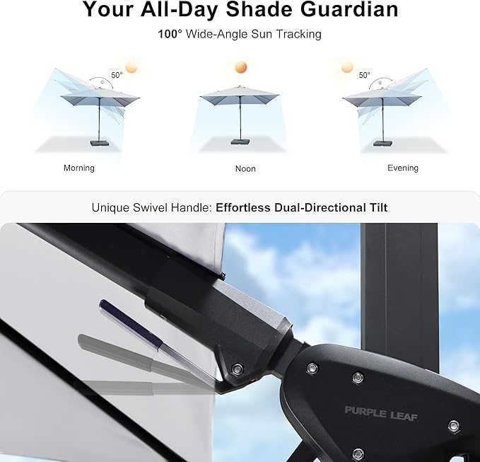 PURPLE LEAF 9.8' X 9.8' Patio Umbrella with Base Outdoor Cantilever Swivel Square Umbrella with Tilt Aluminum Offset Umbrella with 360-degree Rotation for Garden Deck Pool Patio White PURPLELEAF