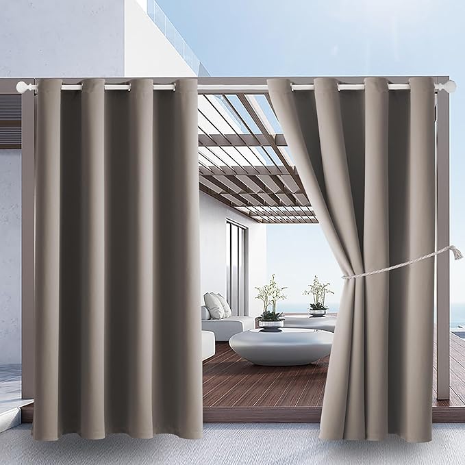 DIVA EN CAMINO DEC Outdoor Indoor Curtains W52 x L108 for Patio - Weather-Resistant Window Panels Privacy Protect Grommet Top Thermal Insulated Home Curtain for Porch Pergola Garden (Taupe, 2 Panels) DivaenCamino