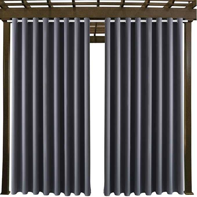 DIVA EN CAMINO DEC Outdoor Patio Curtain Waterproof Darkening Thermal Insulated Indoor Curtains for Bedroom, Porch, Living Room, Pergola, Cabana, W105 x L120 Extra Wide, Gray, Set of 2 Panels DivaenCamino