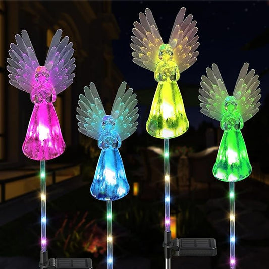 4 Pack Solar Angel Lights Outdoor Decor, Decorative Color Changing Waterproof LED Angel Stake Lights for Cemetery Grave Garden Patio Yard Art Lawn Decoration, Grave Markers, Memorial Gifts XKYQSY