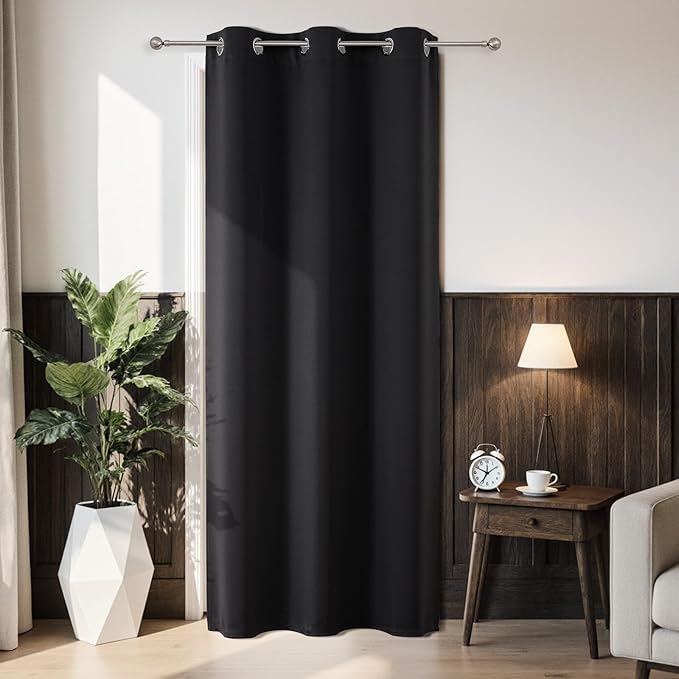 Joydeco Blackout Door Curtain for Doorway Privacy 80 Inches Long, Grommet Closet Curtain for Open Closet, Room Divider for Bedroom Living Room (Black, 32Wx80L, 1 Panel) JOYDECO
