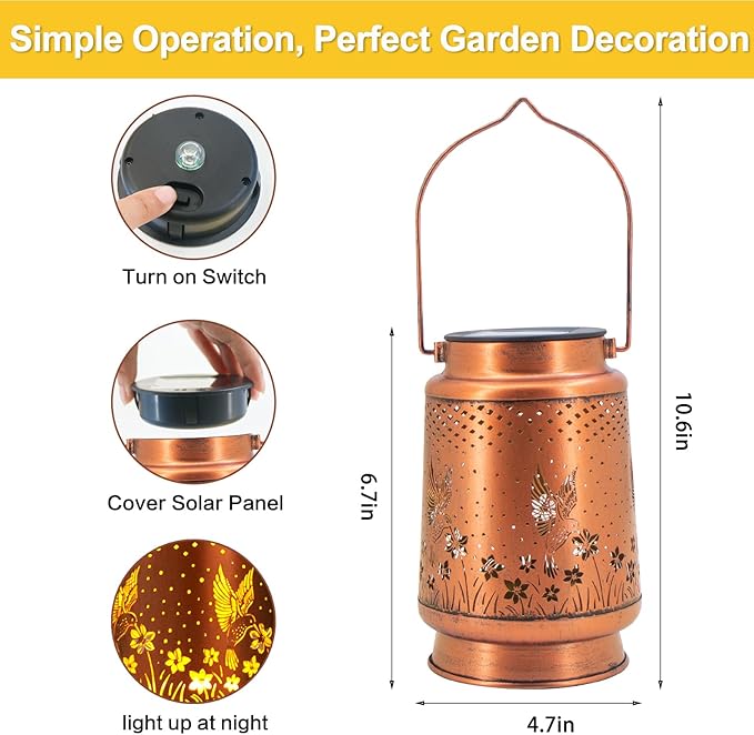 Birthday Gifts for Women, Solar Lanterns Outdoor Waterproof, Hummingbird Garden Decor Metal Hanging Decorative Solar Lights for Patio Yard Lawn Backyard Porch, Gardening Gifts for Women Mom Grandma DIBIEECN