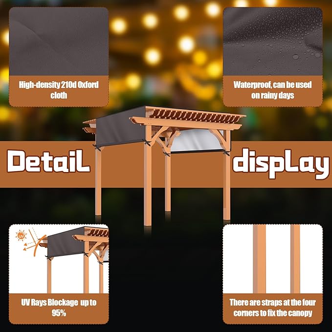 Universal Pergola Replacement Canopy Outdoor Canopy Shade Cover Waterproof Shade Top Cover for Outdoor Patio Porch Backyard(10 x 10 ft,Coffee) Wowangce