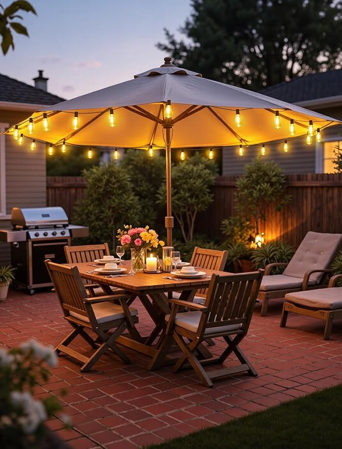 50FT(2x25FT) Outdoor String Lights, Patio Lights with 20+2 LED Dimmable Waterproof ST38 Vintage Shatterproof Bulb for Bistro Cafe Fence, Brown Larkvue