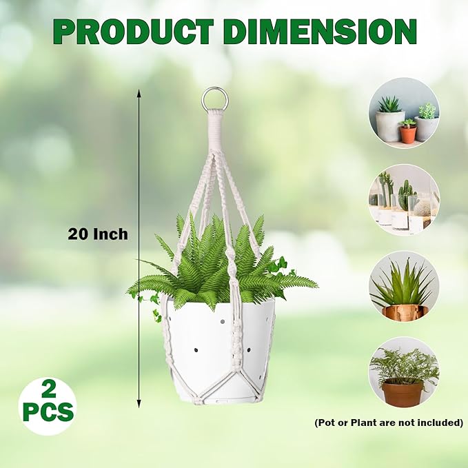 garini 2 Pack 20 Inches Macrame Plant Hanger Rope to Hang Flower Pot Plant Hanger for Indoor Outdoor Decoration, 4 Legs(POTS NOT Included) garini