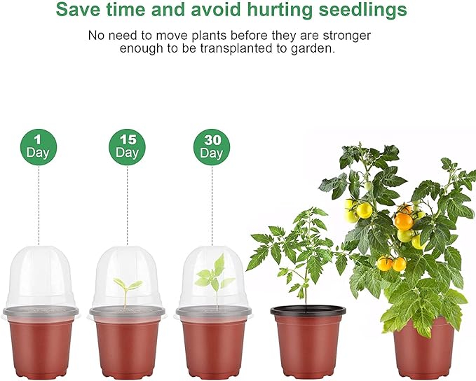 MIXC Plant Nursery Pots with Humidity Dome 4" Soft Transparent Plastic Gardening Pot Planting Containers Cups Planter Small Starter Seed Starting Trays for Seedling with 10pcs Plant Labels，30 Sets MIXC