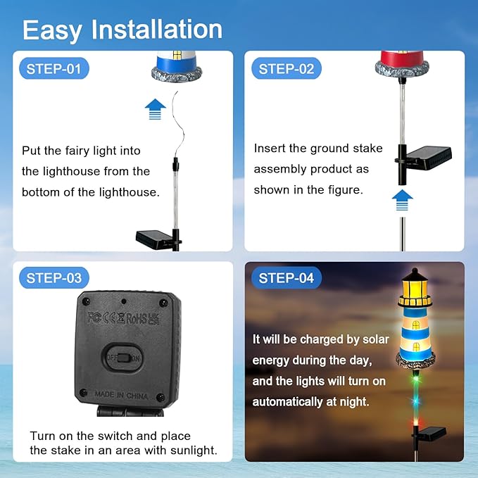 4 Pack Lighthouse Solar Lights,7 Light Color Changes,IP65 Waterproof Solar Pathway Lights for Garden,Lawn,Outdoor Lighthouse Decor HokfirmHomeDecorGarden