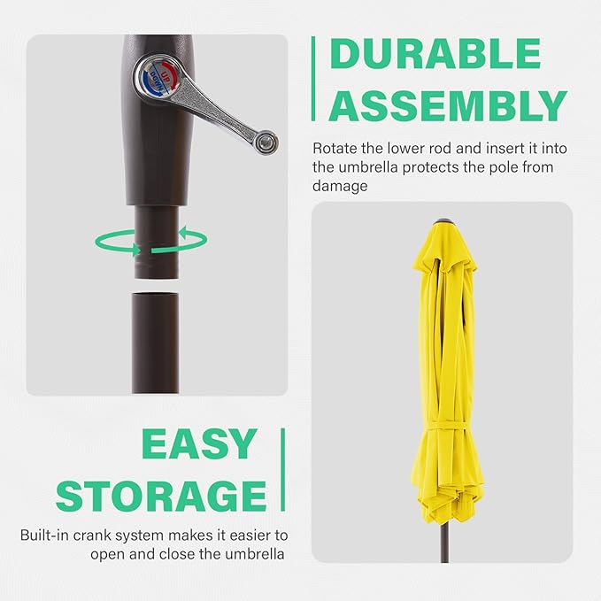 JEAREY 7.5FT Patio Umbrella Market Table Umbrella with 6 Sturdy Ribs, Push Button Tilt/Crank Outdoor Umbrella for Garden, Deck, Backyard, Pool and Beach,Yellow JEAREYOutdoorsCollection