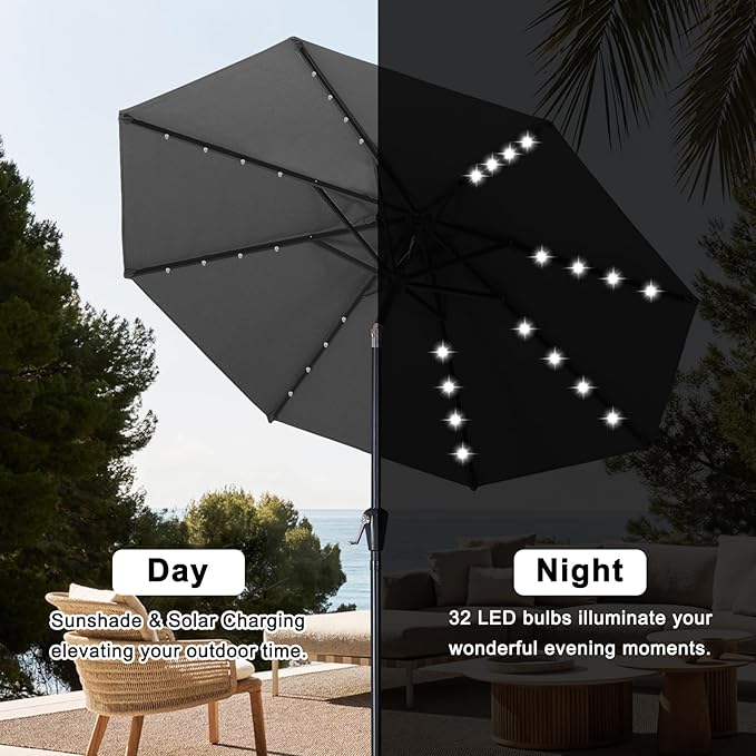 ABCCANOPY Durable Solar Led Patio Umbrellas with 32LED Lights 9FT (Dark Gray) ABCCANOPY