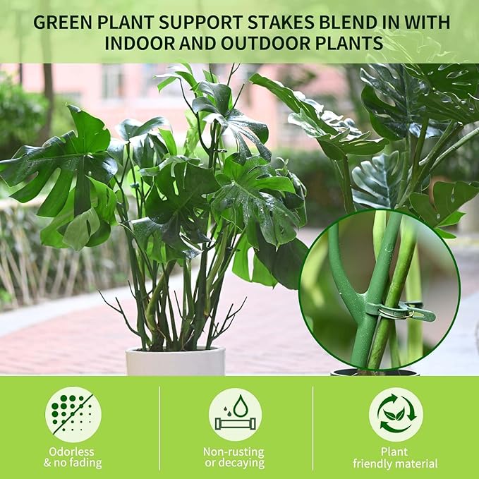 4 Pack Plant Support Stakes, Plant Stakes for Indoor and Outdoor Plants. 28inch Plant Sticks with Extension Poles, Plant Clips, Plant Ties for Potted Monstera Plants, Climbing Plants YHTPOUQE
