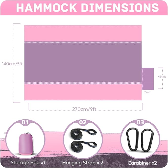 Camping Hammock Lightweight, Portable Hammocks Parachute Hammock with Two Tree Straps, Single or Double Travel Swing Nylon Camp Hammocks, Outdoor Essentials for Beach Backpacking Hiking, Orange Rootora