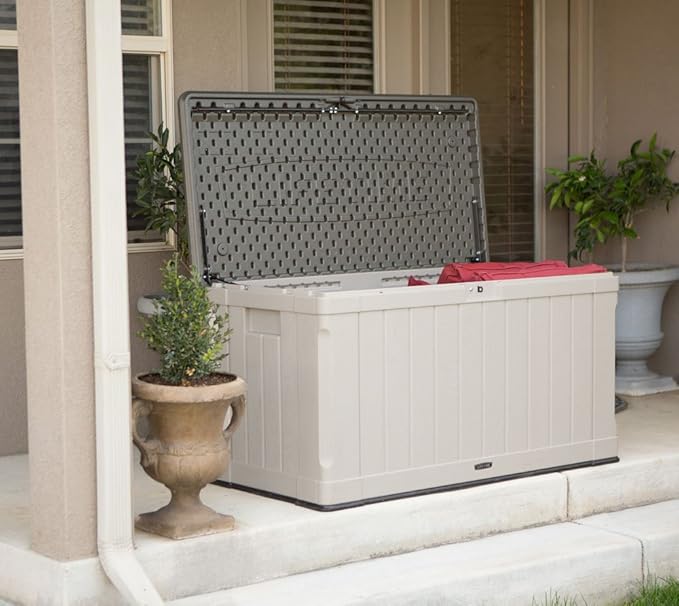 LIFETIME 60186 Heavy-Duty Outdoor Storage Deck Box, 116 Gallon, Desert Sand/Brown Lifetime