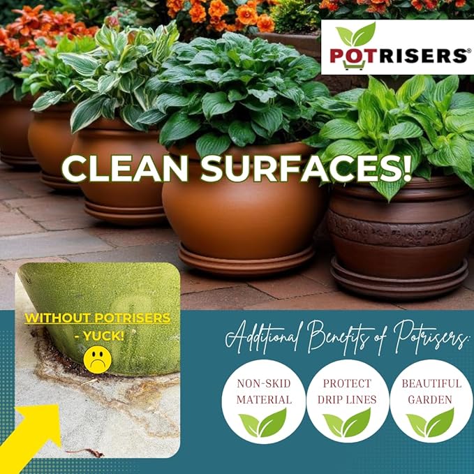 (Standard Size -32 Pack) - Invisible Pot Feet to Elevate up to 8 Flower Plant Planters or Statues | Perfect for Patios, Decks, Gardens, and Greenhouses - Made in the USA POTRISERS