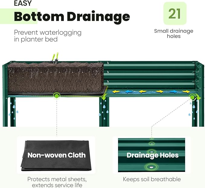 KING BIRD Raised Garden Bed with Legs Galvanized Large Elevated Planter Box for Backyard, Patio, Balcony, 600lb Capacity, Green 70.9x22.8x31.5 in KINGBIRD