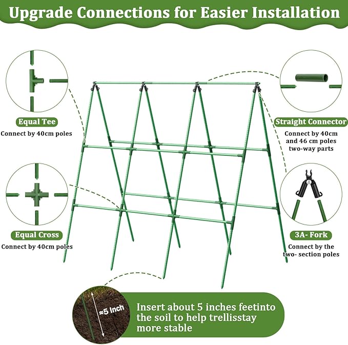 Cucumber Trellis for Raised Bed, 50x 54 inch A-Frame Garden Trellis for Climbing Plants Outdoor, Metal Arch Trellis with Netting, Vegetables Trellis for Grape Pea Bean tetutor