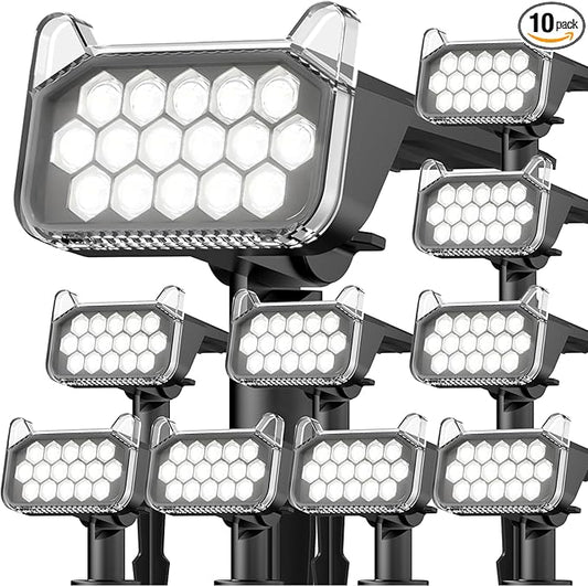 WdtPro Solar Spot Lights Outdoor Waterproof, Bright Solar Lights Outdoor with 16 Extra-Large LEDs, 3 Modes Landscape Spotlights, 2-in-1 Solar Powered Light for Yard Flag Garden, 10 Pack, Cool White WdtPro