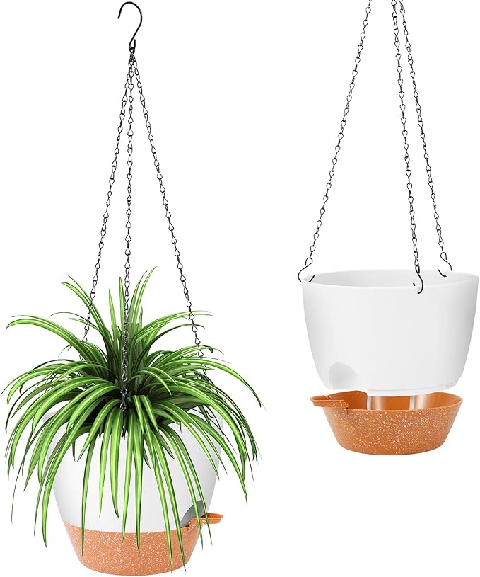 GARDIFE Hanging Planter, 10 inch Hanging planters for Indoor. Outdoor Plants, Self Watering Plant Pot, 2 Pack Large self Watering Hanging Planter, White GARDIFE