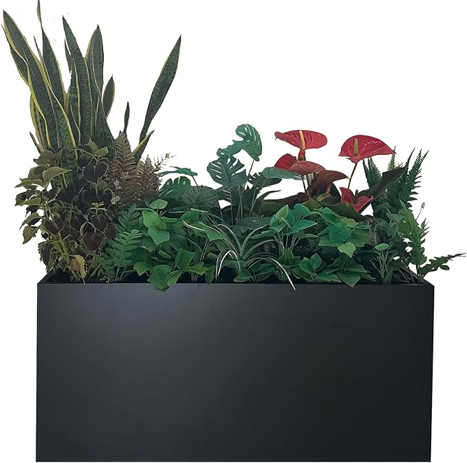 40" L x 16" W x 18" H Metal Large Rectangular Planter - Long Planter Box for Outdoor Patio/Porch Planter Boxes Outdoor Modern Design for Plants, Flowers, Garden,Spliced Flower Pot (Black) MinCHI257