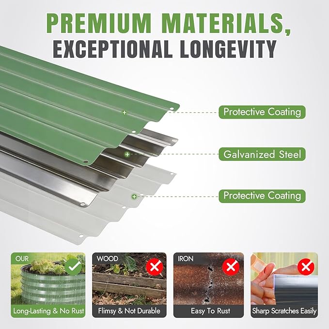 INNO STAGE 3Pcs Galvanized Raised Garden Bed Kit, Outdoor Metal Raised Garden Beds for Vegetables, Rust-Resistant & Easy Assembly, 4x2x1ft Oval Raised beds for Gardening, Flowers, Herbs (Olivergreen) INNOSTAGE