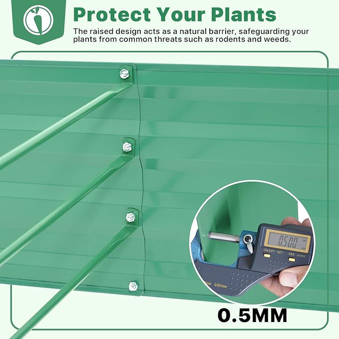 ONCEMORE Galvanized Raised Garden Bed for Vegetables Flowers Herbs, Metal Raised Garden Bed Kit with 2 PCS Tomato Cage, Gloves, Trellis Netting, Plant Labels, Plant Ties, Green 6×3×1FT ONCEMORE