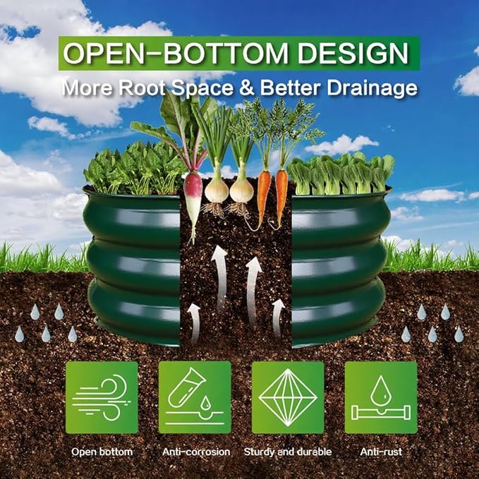 GARDMAX 2x2x1FT Galvanized Round Raised Garden Bed Kit, Metal Planter Boxes Outdoor with Easy Assembly, Large Garden Bed for Vegetables, Fruits, Flower, Herbs Dark Green ChooseGardmaxforbetterlife