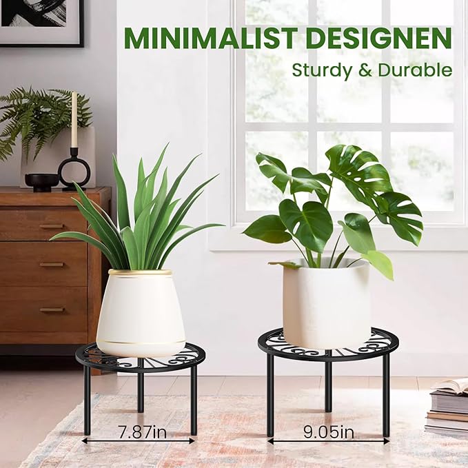 TOSKING Heavy Duty Metal Plant Stand - 7.9-inch Decorative Round Plant Stand, Adjustable Leveling Feet & Rust-Resistant Finish for Indoor/Outdoor Use TOSKINGESSENCE