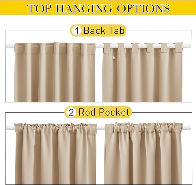 NICETOWN 2 Panels Outdoor Curtains for Patio Waterproof & Windproof, Pocket & Back Tab on Top & Bottom Weighted Drapes Keep Sun/Rain Out with Bonus Rope for Pergola, Biscotti Beige, W52 x L108 NICETOWN
