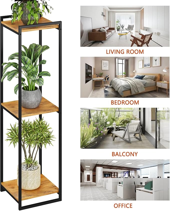 3-Tier Plant Stand Indoor, 45" Tall Modern Plant Shelf Corner Flower Pot Holder Organizer for Living Room Balcony Garden, Rustic Brown yeavs